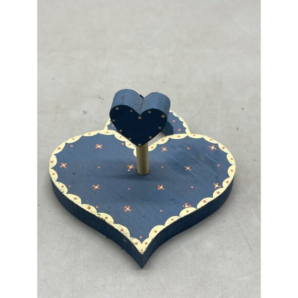 vintage hand painted page heart wall hanging blue wood floral white 1985 READ - Picture 2 of 5